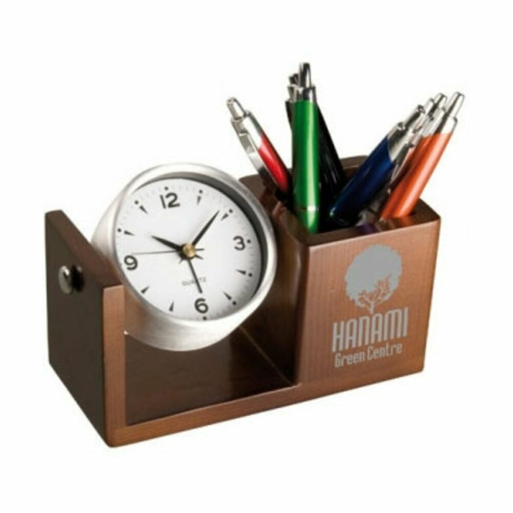 Aluminiowy zegar biurkowy z organizerem - brązowy
