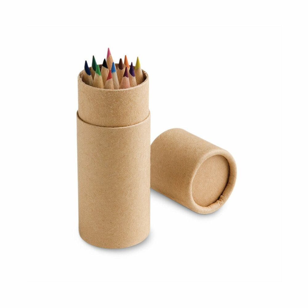 CYLINDER. Piórnik z 12 kolorowymi kredkami