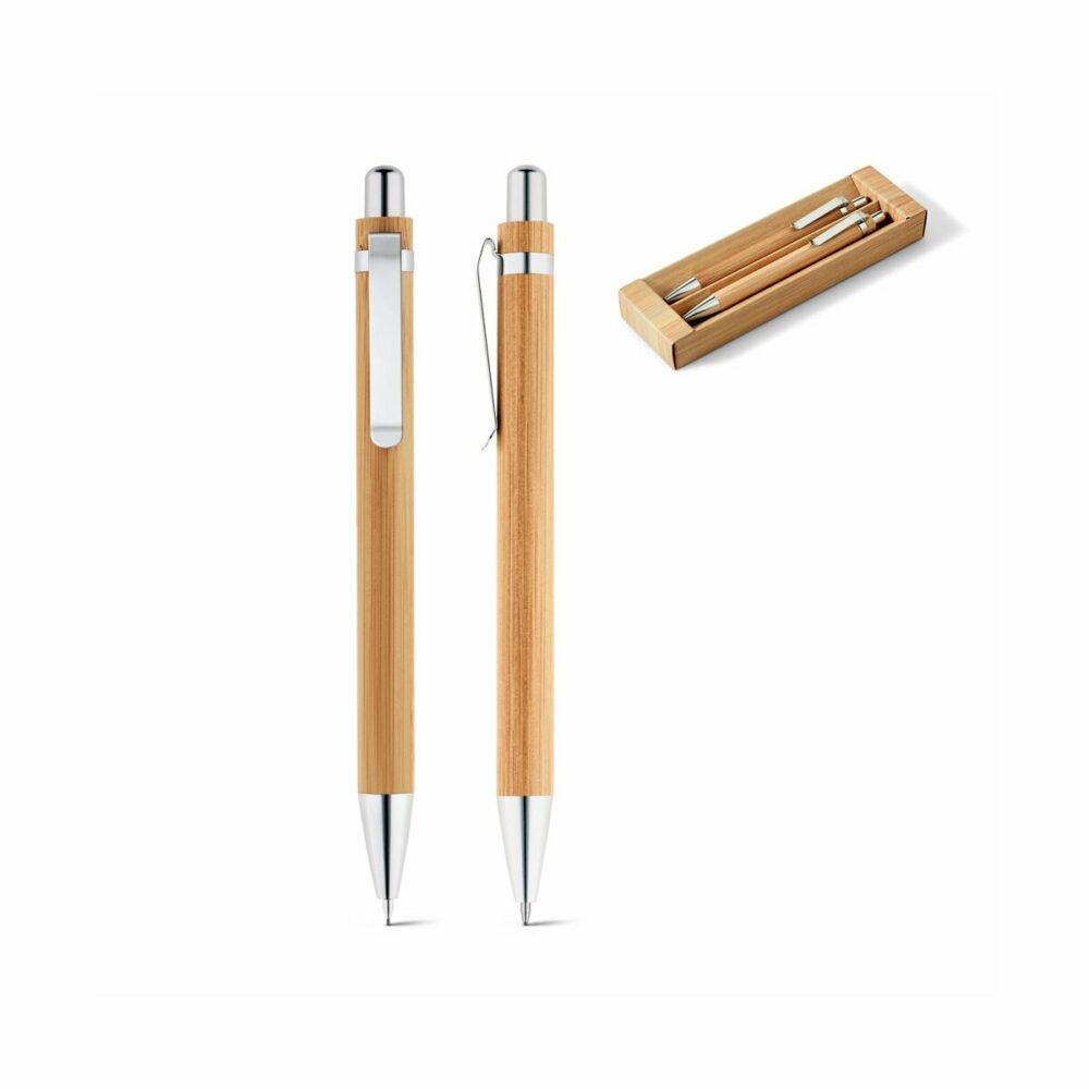 GREENY. Zestaw długopis i ołówek automatyczny, bambus