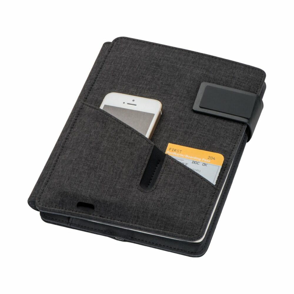 Notatnik A5 z power bankiem 4000 mAh - czarny
