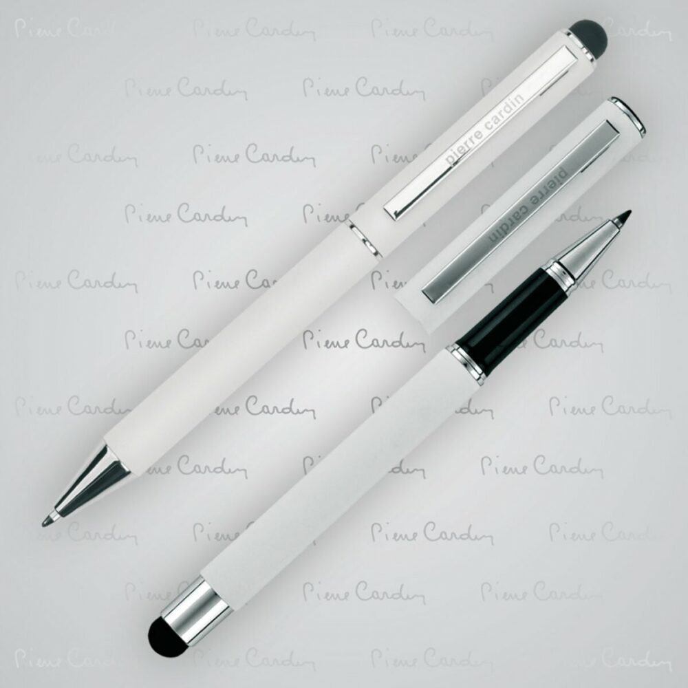Zestaw piśmienny długopis i pióro kulkowe soft touch CLAUDIE - biały