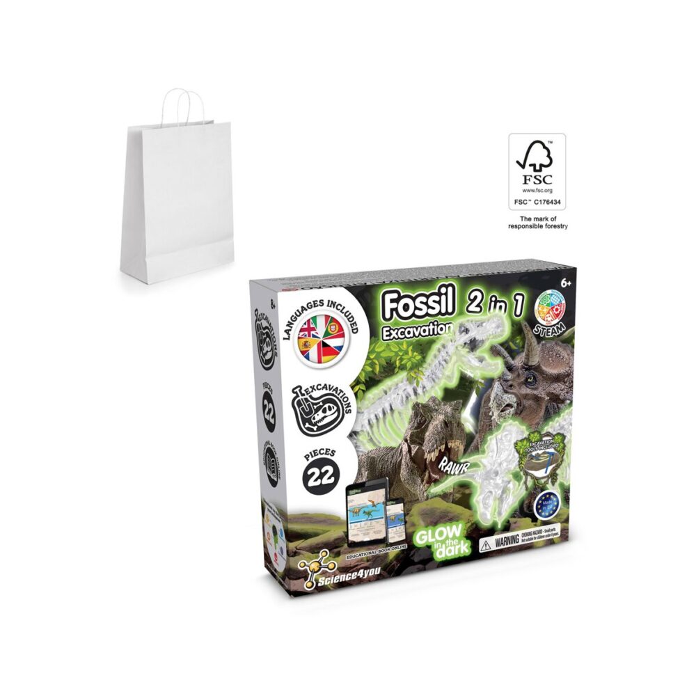 2 in 1 Fossil Excavation Kit II Gra edukacyjna dostarczana z papierową torebką prezentową (90 g/m²)