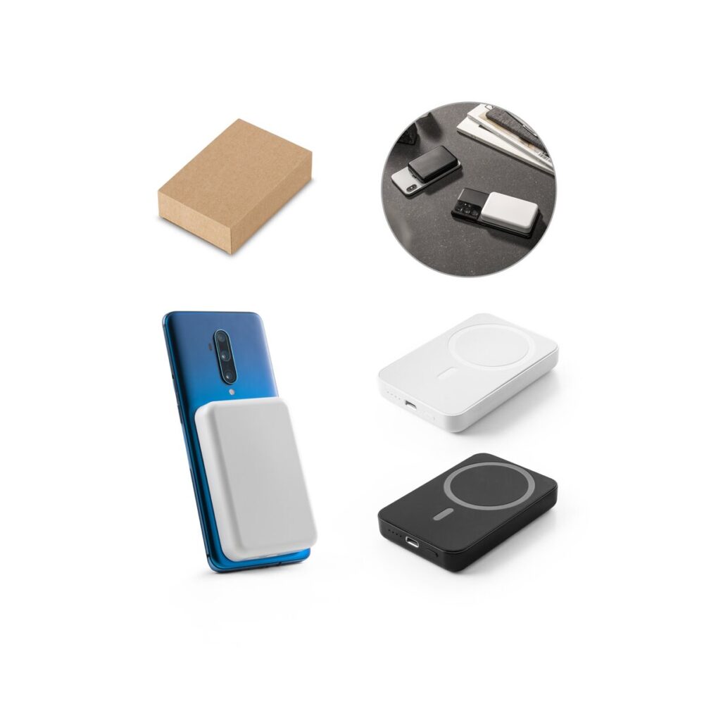 AMPERE 5 Magnetyczny power bank 5 000 mAh z superszybką ładowarką bezprzewodową 15 W wykonany w ABS pochodzącego z recyklingu (100% rABS)