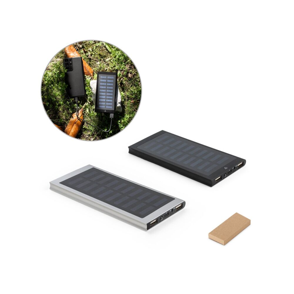 CLERK Power bank 8 000 mAh z panelem słonecznym z aluminium pochodzącego w 100% z recyklingu
