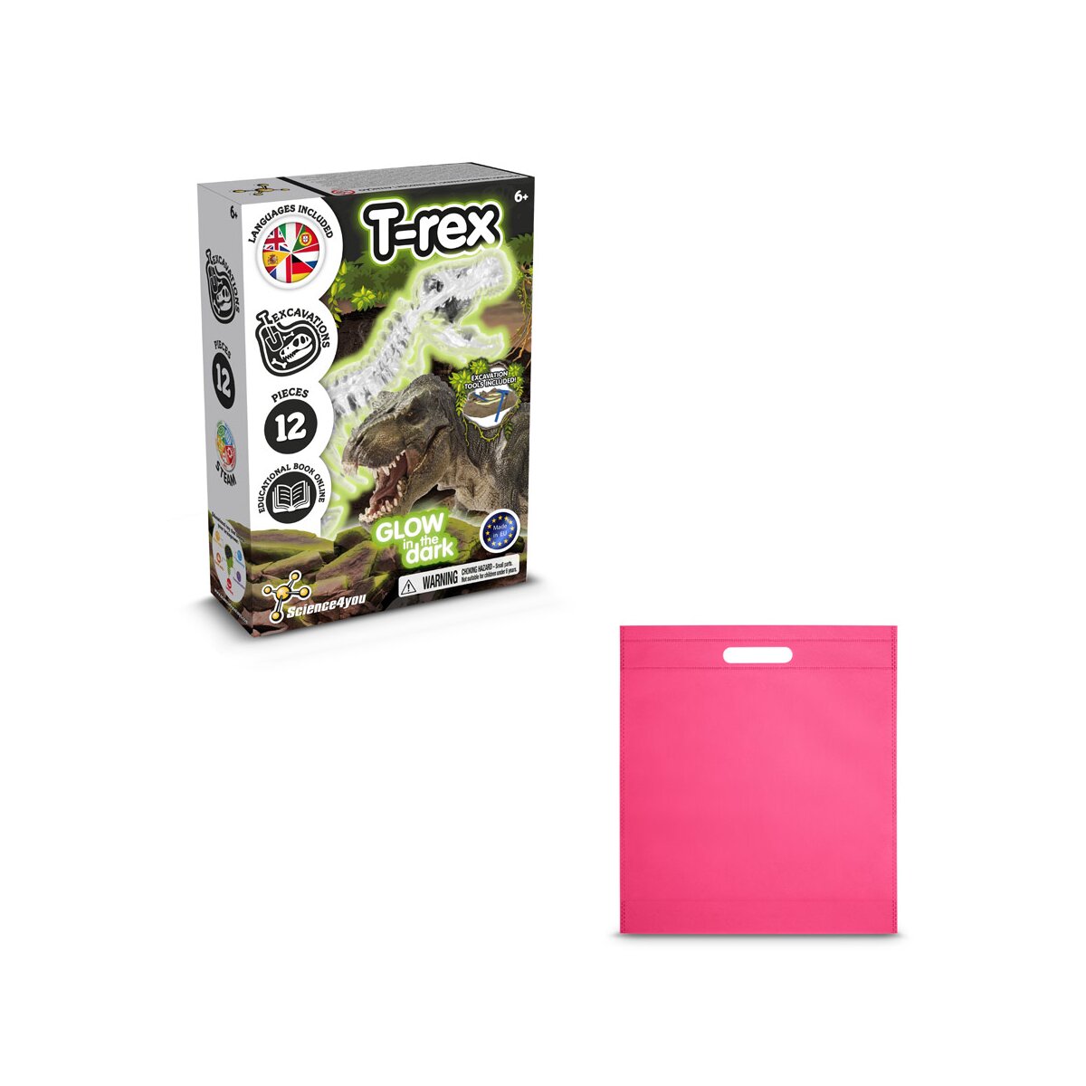 Fossil Excavation Kit IV. Gra edukacyjna dostarczany z torebką prezentową z włókniny (80 g/m²) - Różowy