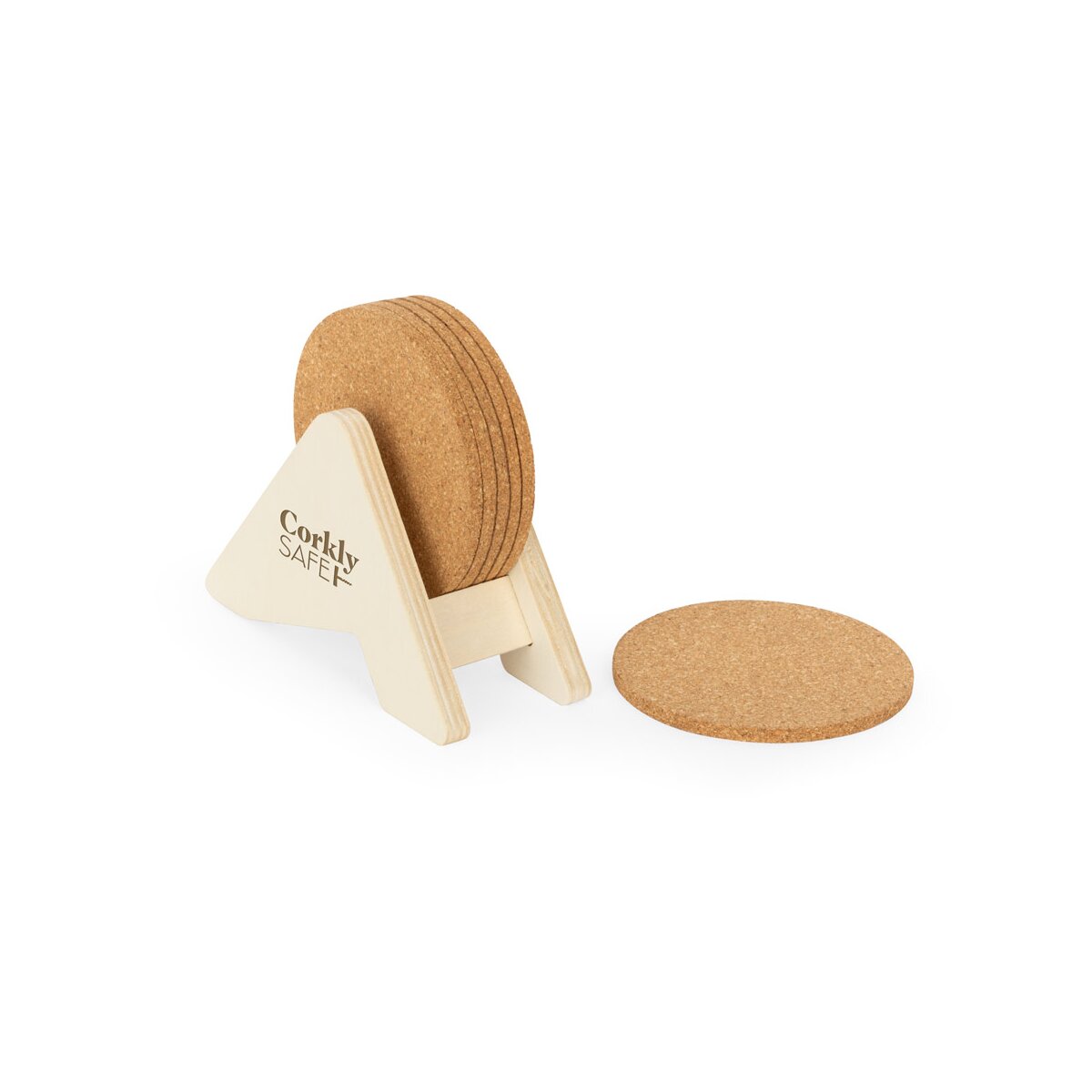 PLYCORK Stojak ze sklejki z 6 korkowymi podstawkami