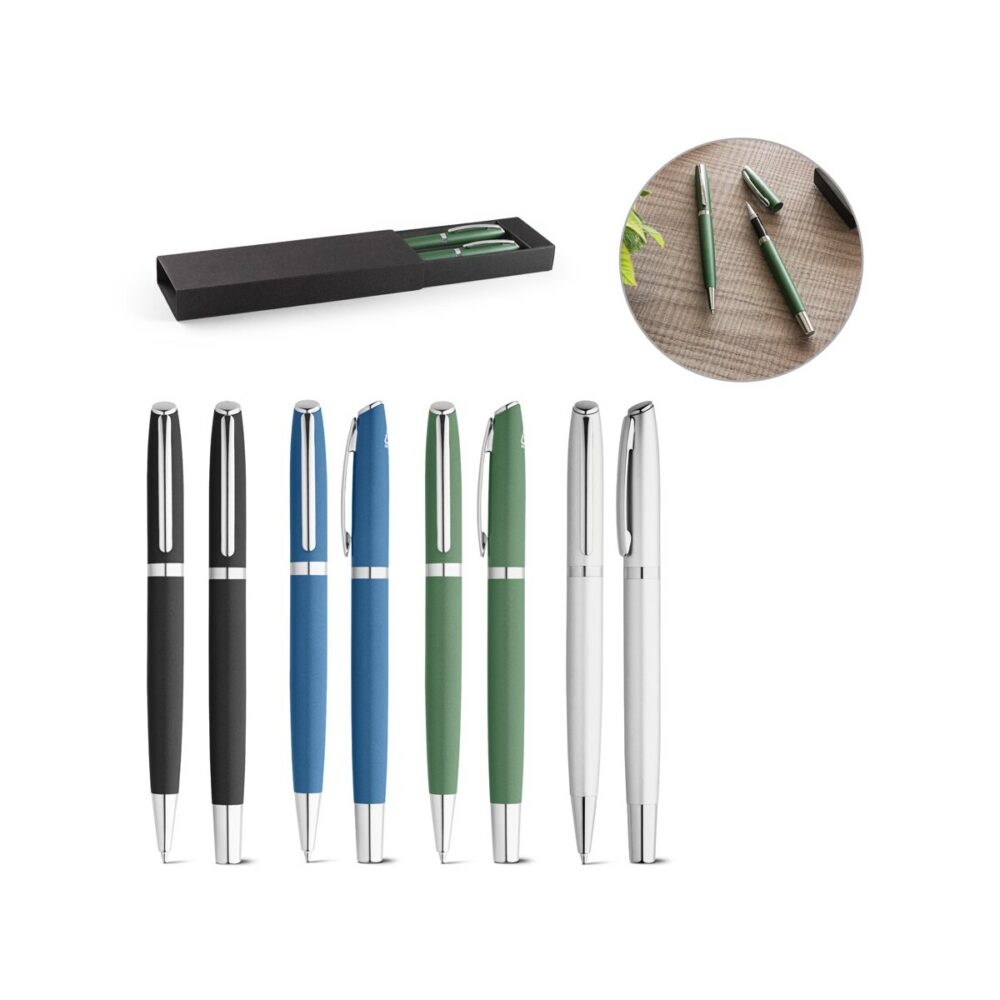 RE-LANDO-SET Zestaw długopis i pióro kulkowe z korpusem wykonanym w aluminium pochodzącego z recyklingu (100% rAL)