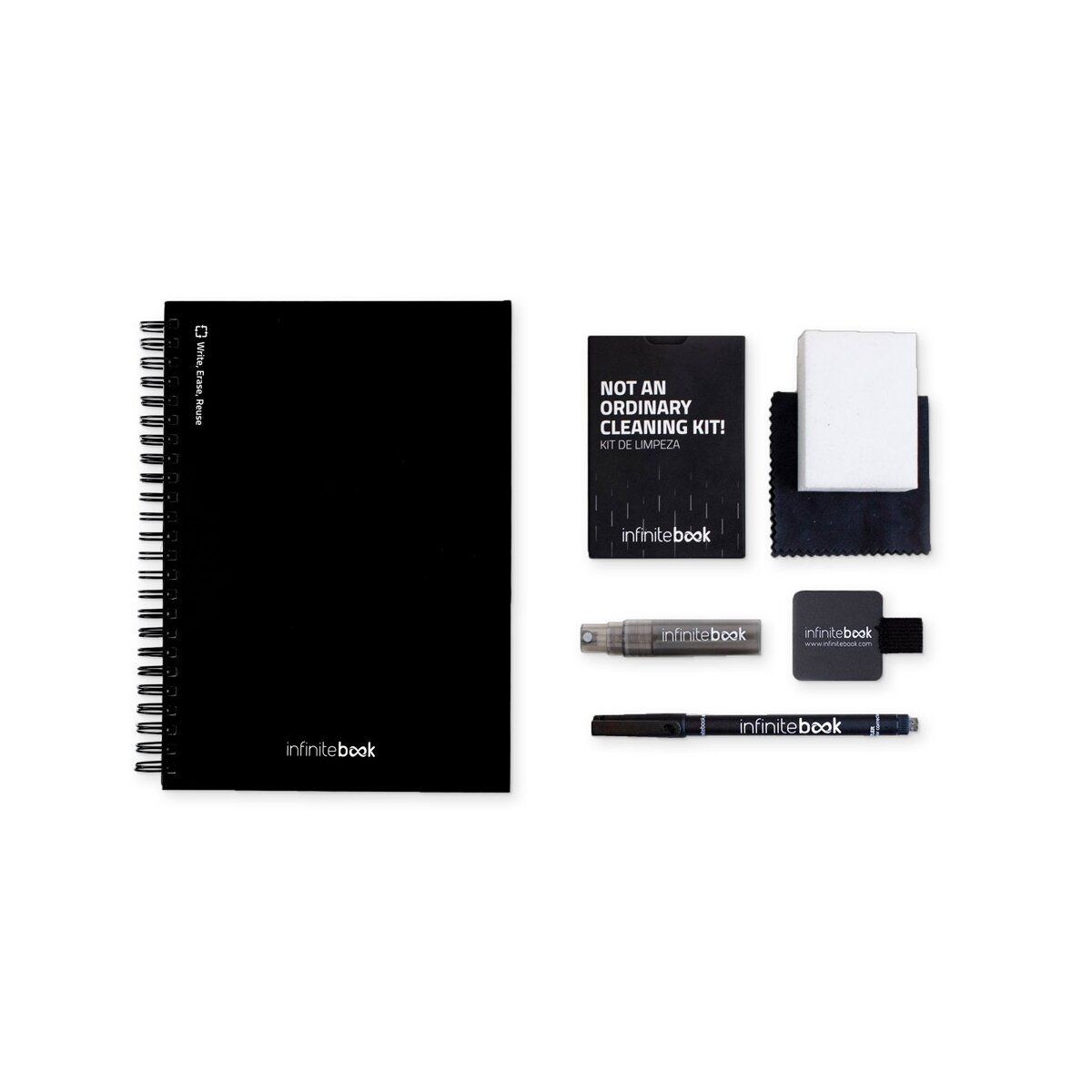STARTER KIT INFINITEBOOK A5 Zestaw zawiera „Infinitebook”, zestaw do czyszczenia, marker i uchwyt na marker