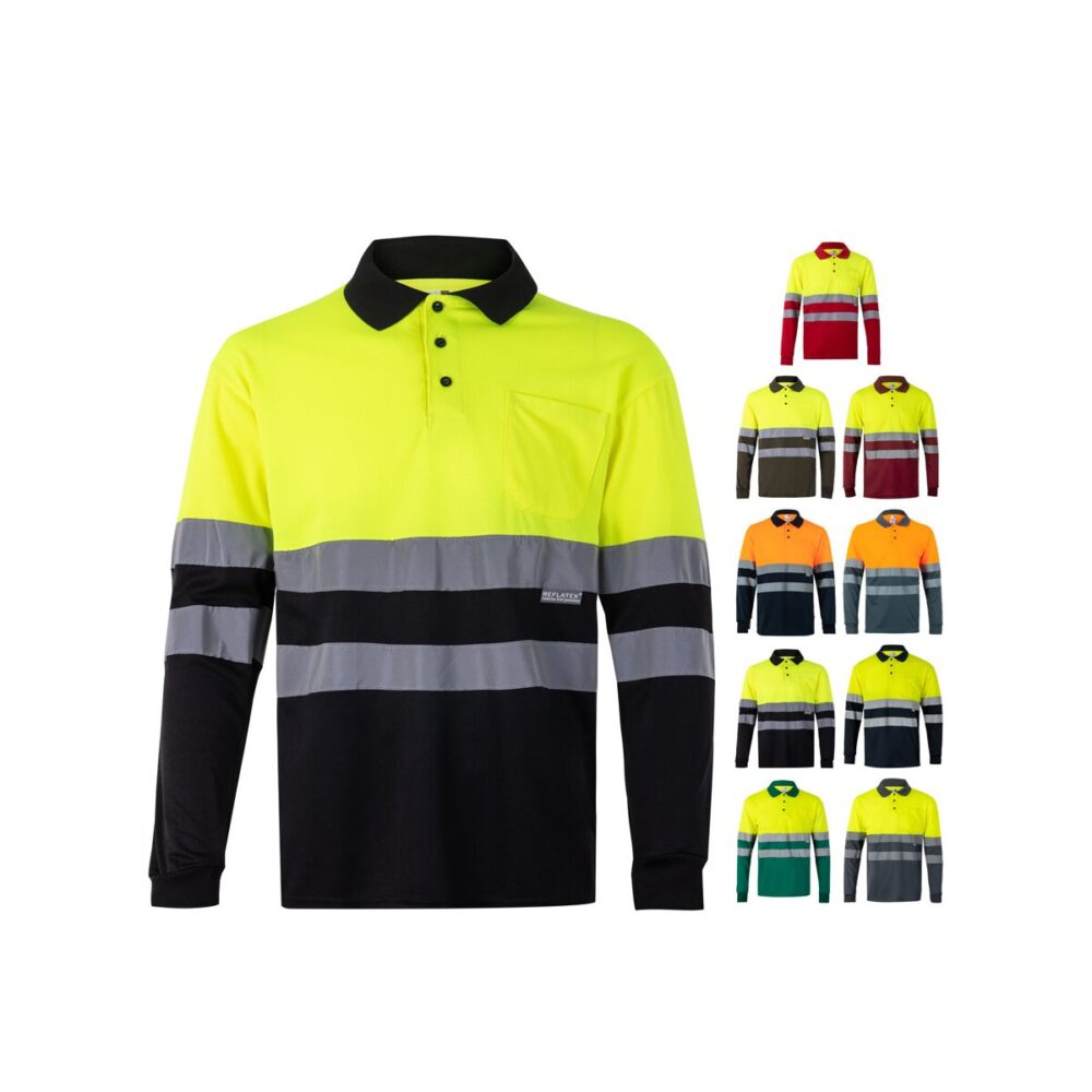 VL VULCAN Dwukolorowa koszulka polo w ptasie oczy (160 g/m²) z długimi rękawami, z poliestru (100%)