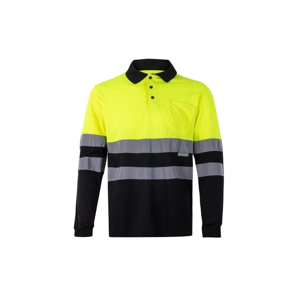 VL VULCAN. Dwukolorowa koszulka polo w ptasie oczy (160 g/m²) z długimi rękawami
