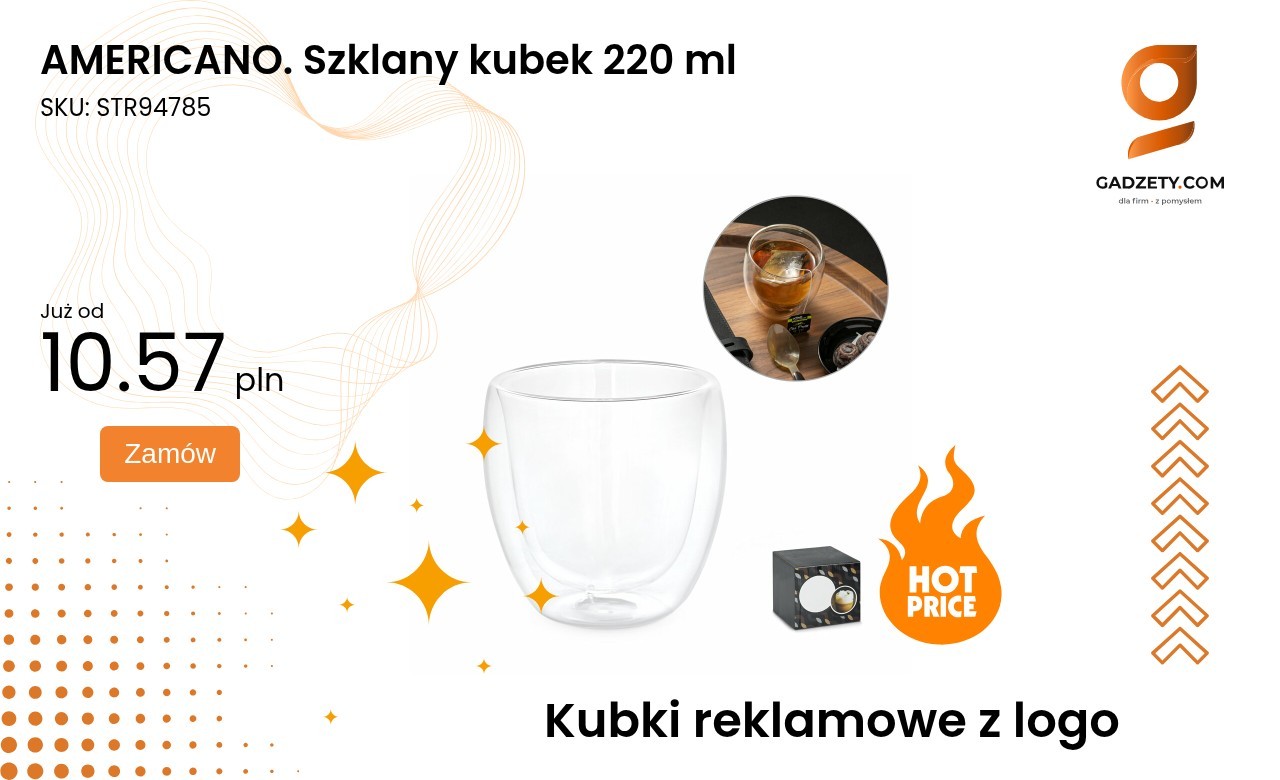 AMERICANO. Szklany kubek 220 ml AMERICANO szklany kubek o pojemności 220 ml