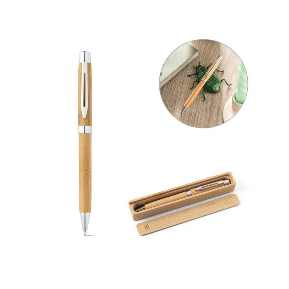 BAHIA II. Bambusowy długopis z klipsem i mechanizmem obrotowym 91789_set