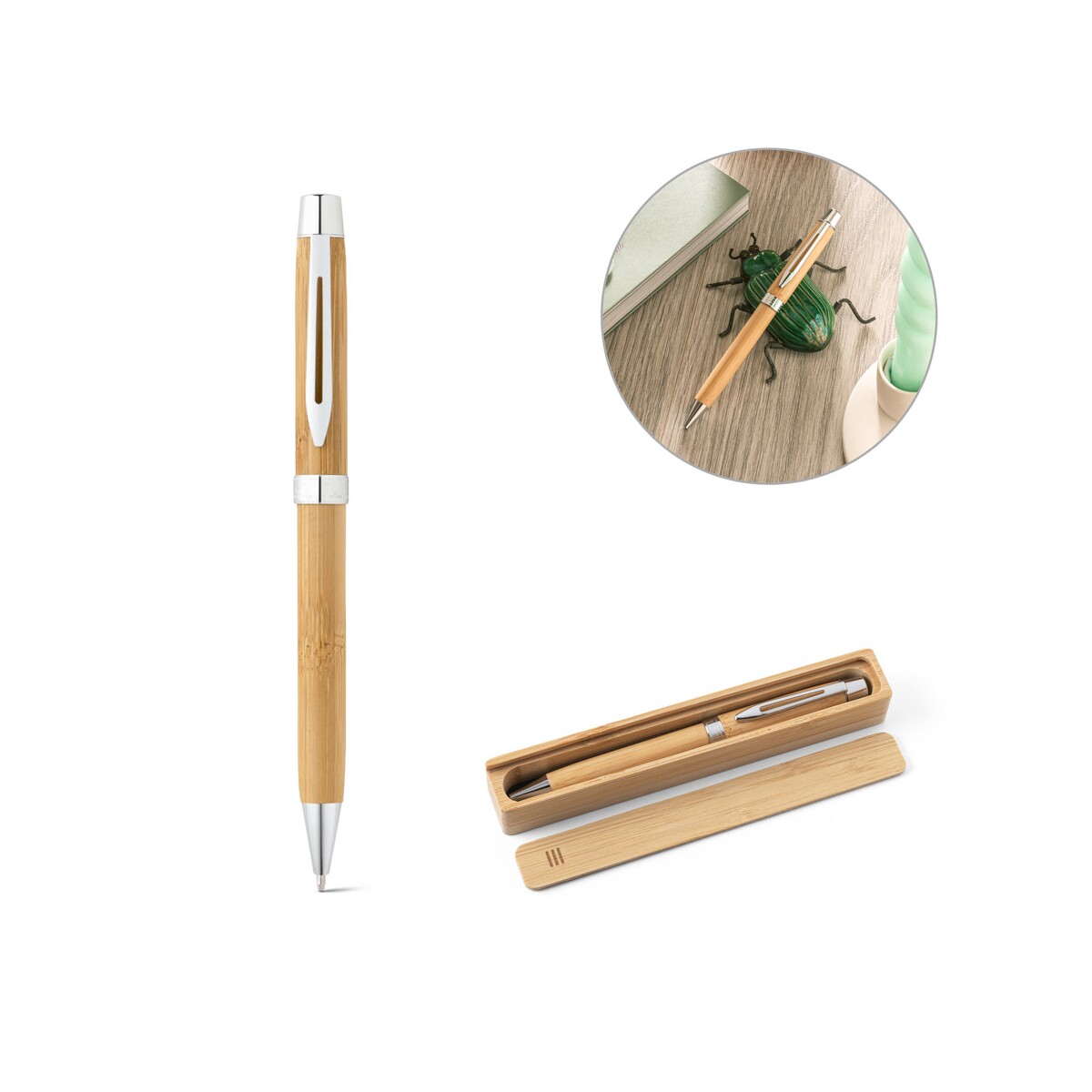 BAHIA II. Bambusowy długopis z klipsem i mechanizmem obrotowym 91789_set