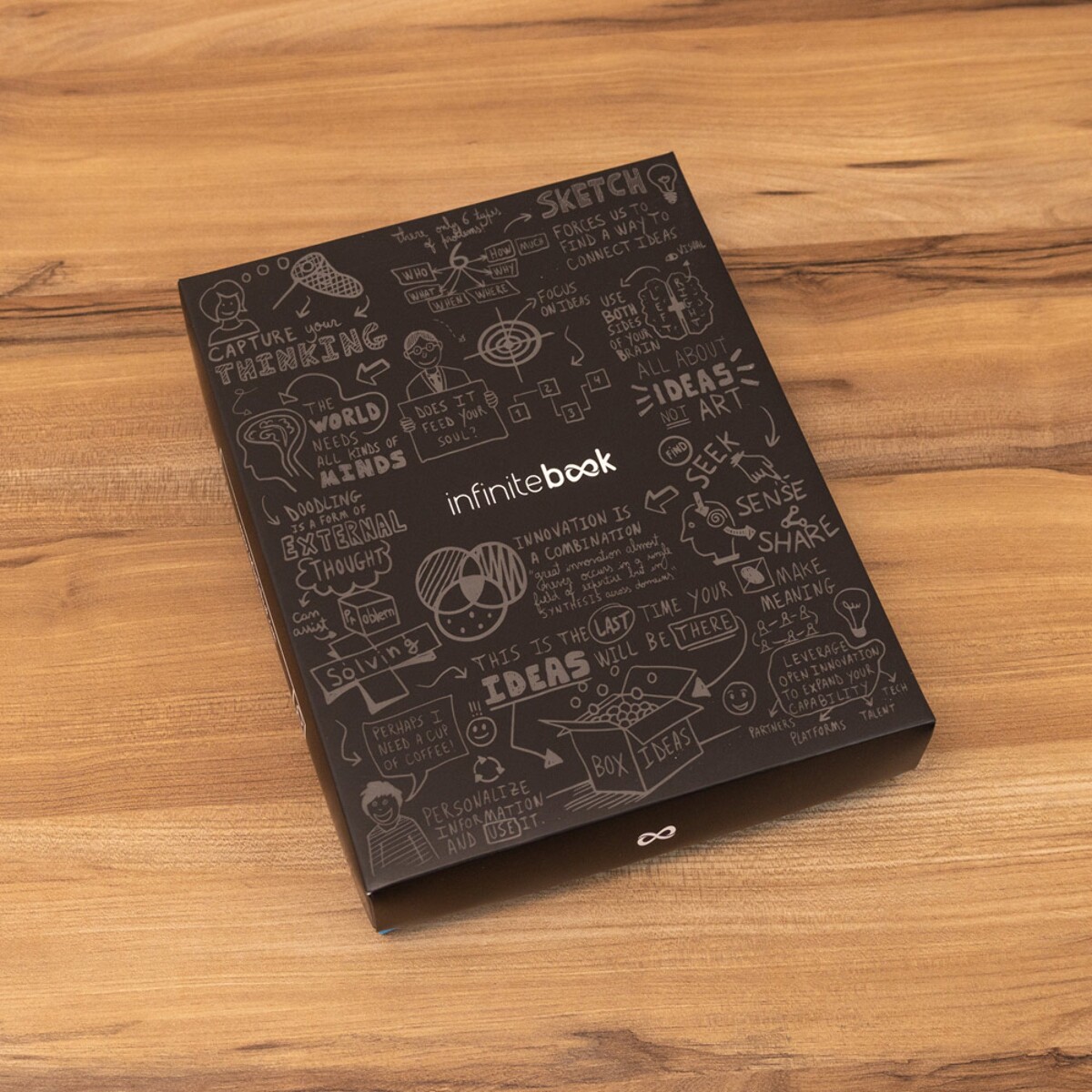 STARTER KIT INFINITEBOOK A5 PLANNER TEXTURE. Zestaw zawierający „Infinitebook” w twardej oprawie, 1 zestaw do czyszczenia, 1 marker i 1 uchwyt na długopis 33210_103-box