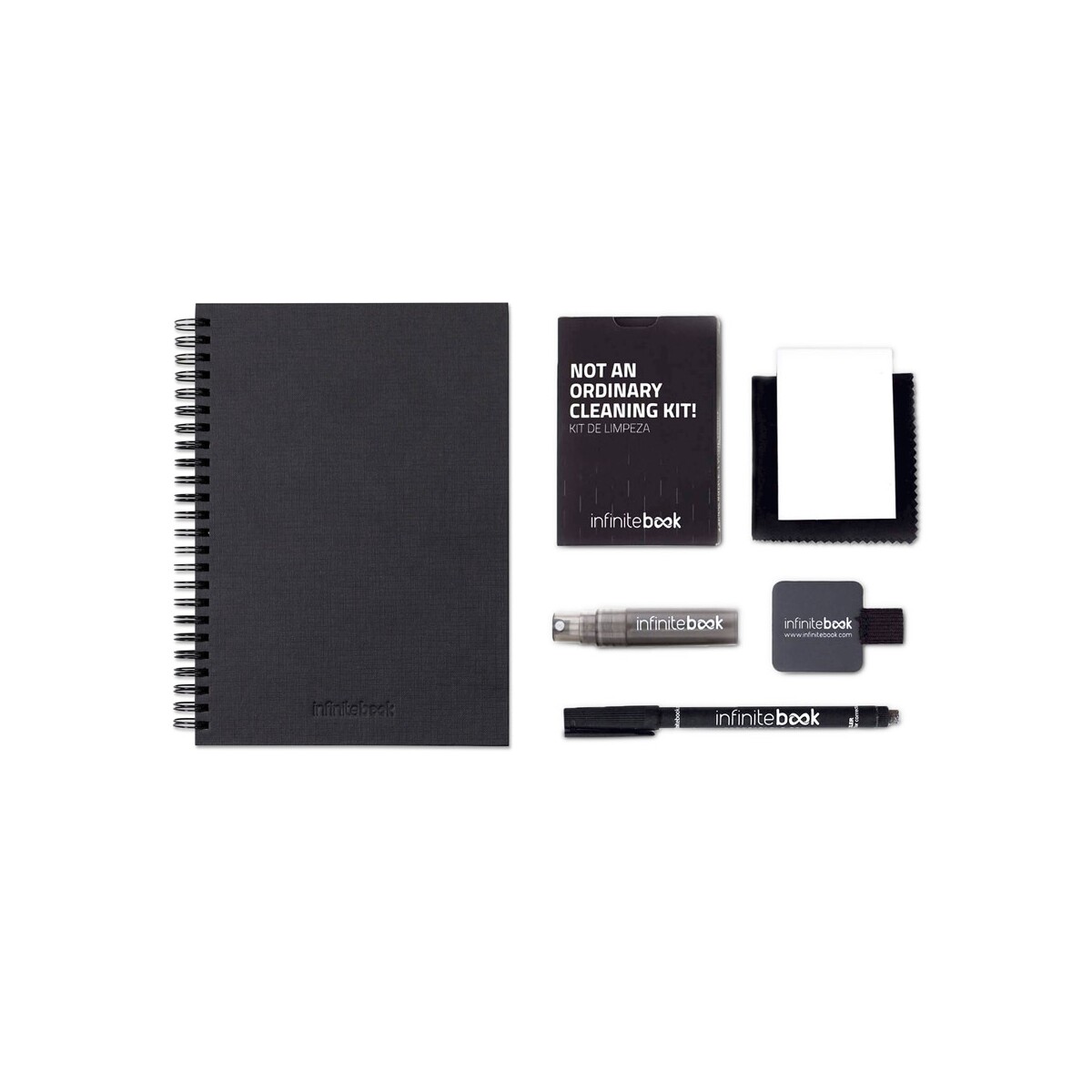 STARTER KIT INFINITEBOOK A5 PLANNER TEXTURE. Zestaw zawierający „Infinitebook” w twardej oprawie, 1 zestaw do czyszczenia, 1 marker i 1 uchwyt na długopis 33210_103-c