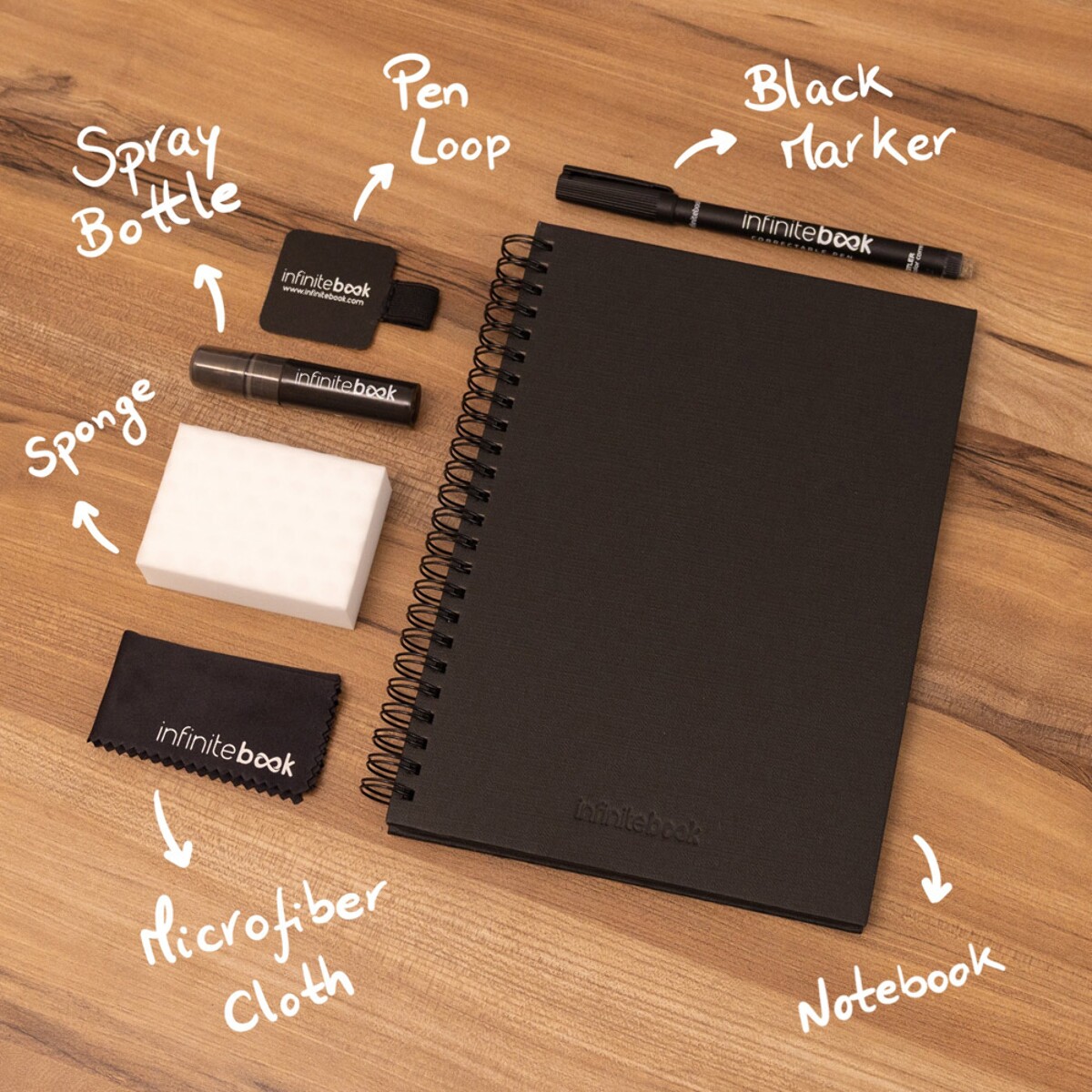 STARTER KIT INFINITEBOOK A5 PLANNER TEXTURE. Zestaw zawierający „Infinitebook” w twardej oprawie, 1 zestaw do czyszczenia, 1 marker i 1 uchwyt na długopis 33210_a