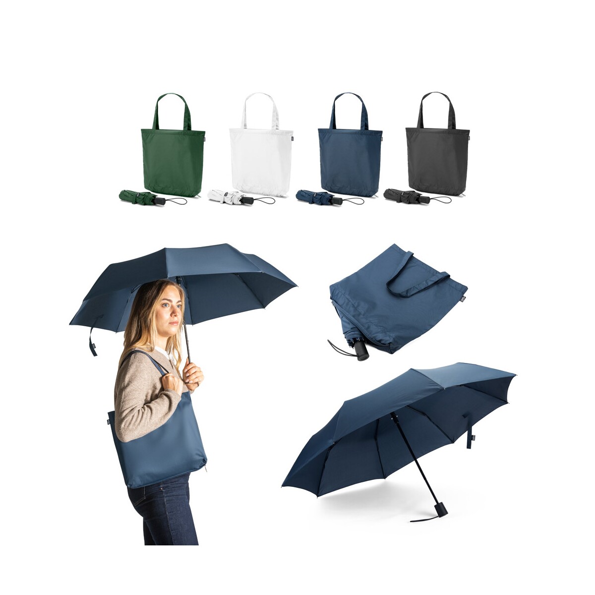 SKYLAR. Parasol 2 w 1 z torbą na zakupy z poliestru z recyklingu w zestawie 99094_set