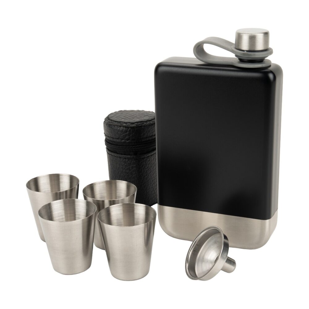 Zestaw piersiówka 266 ml, kieliszki 30 ml i lejek TAHAT Schwarzwolf zestaw-piersiowka-266-ml-kieliszki-30-ml-i-lejek-tahat-schwarzwolf-f5001200aj303