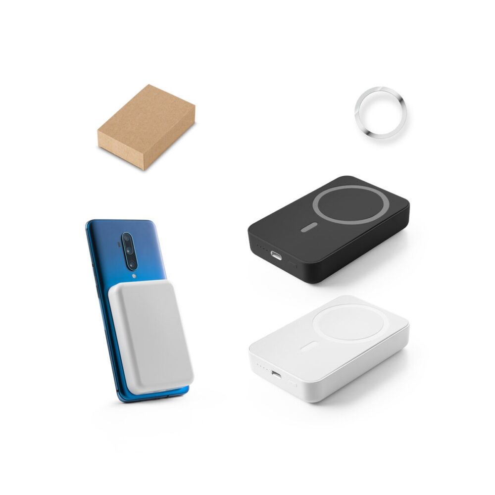 AMPERE 10. Magnetyczny power bank 10 000 mAh z superszybką ładowarką bezprzewodową 15 W wykonany w ABS pochodzącego z recyklingu (100% rABS) 97167_set