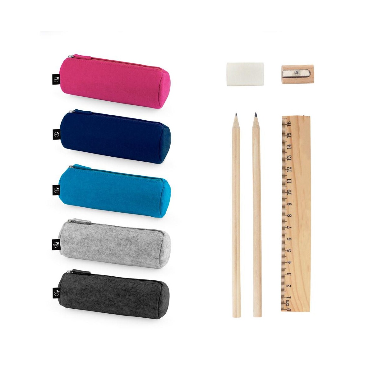 NOMAD. Wielofunkcyjne etui z filcu pochodzącego z recyklingu (100% rPET) z linijką, ołówkami, gumką i temperówką 11196_set