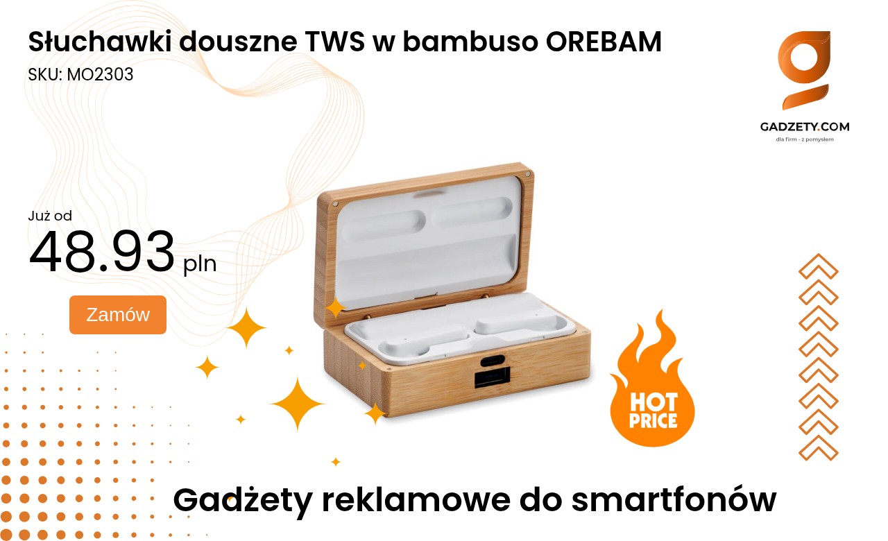Słuchawki douszne TWS w bambuso OREBAM Słuchawki douszne TWS w obudowie z bambusa marki OREBAM