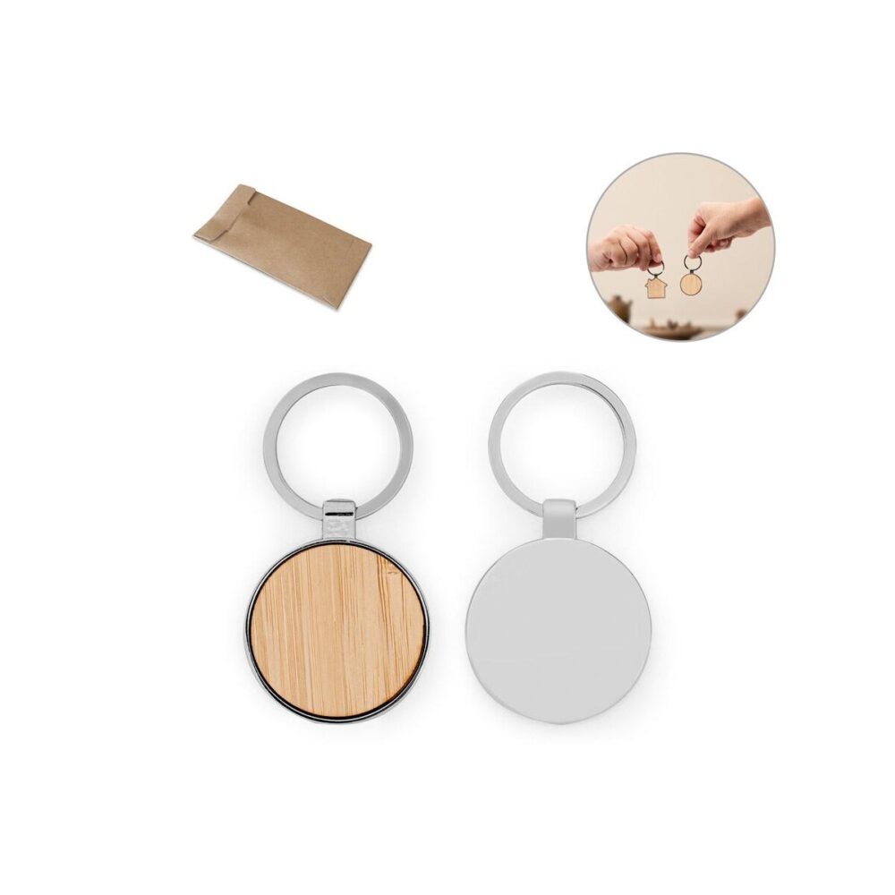 GASTON ROUND. Okrągły żelazny brelok z cynku i bambusa 95119_set