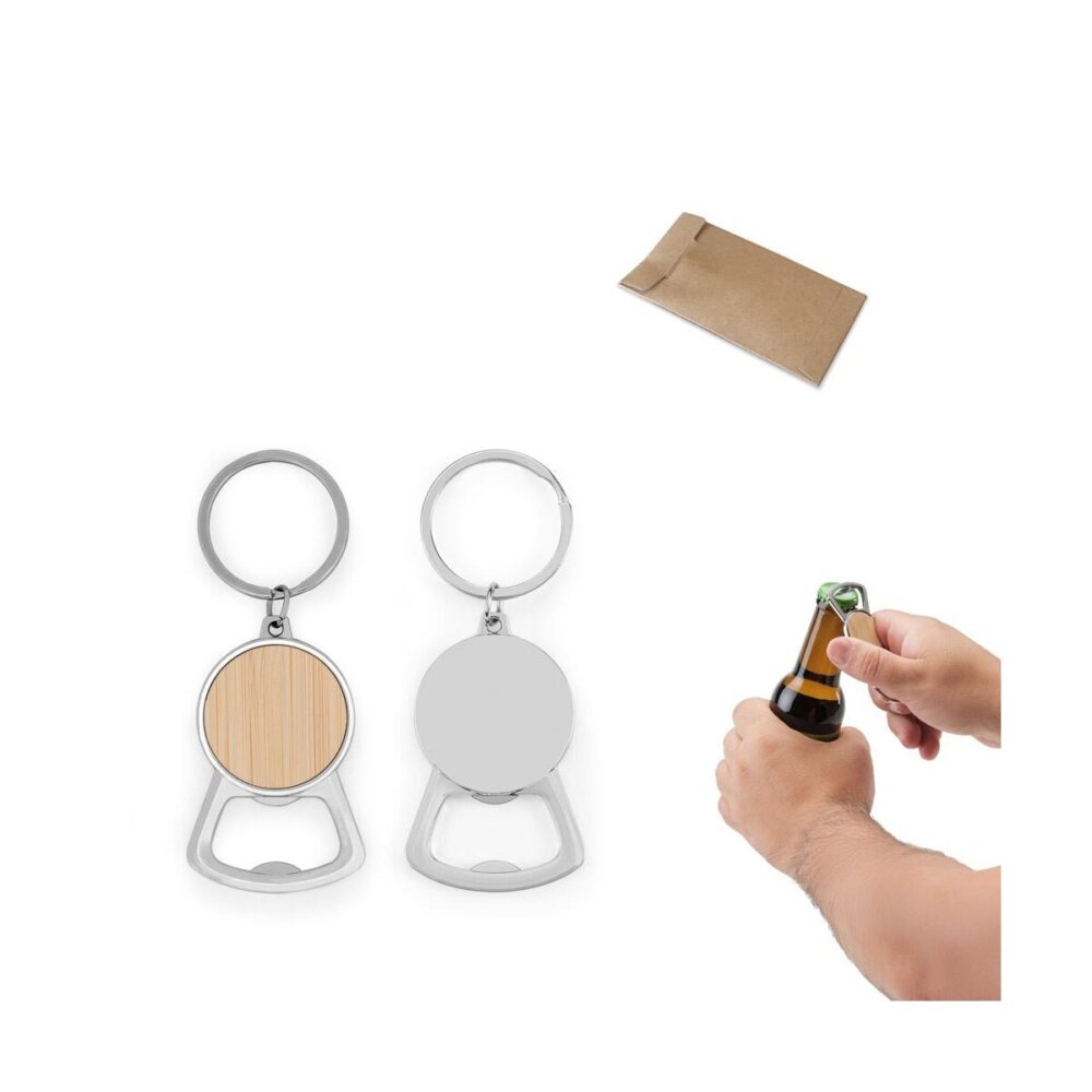 MEEKO. Żelazny brelok o okrągłym kształcie, wykonany z cynku i bambusa 95120_set