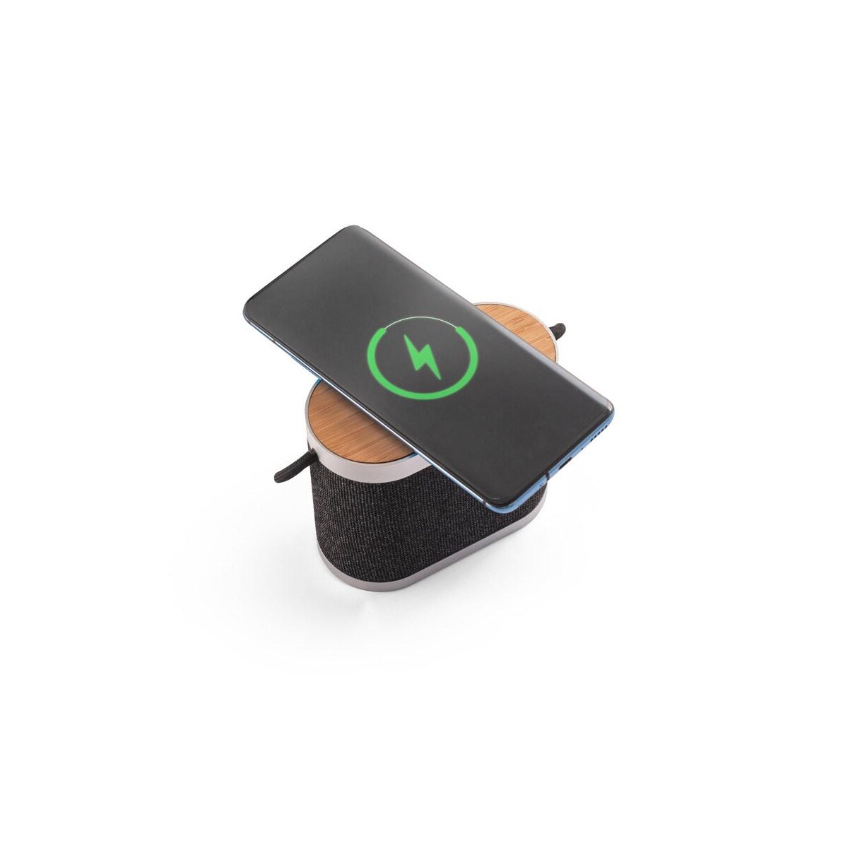 GUETTA. Przenośny głośnik 5W z superszybką ładowarką bezprzewodową 15W i 2-godzinną żywotnością baterii wykonany z bambusa i PET pochodzącego z recyklingu (100% rPET) 97183_133-c