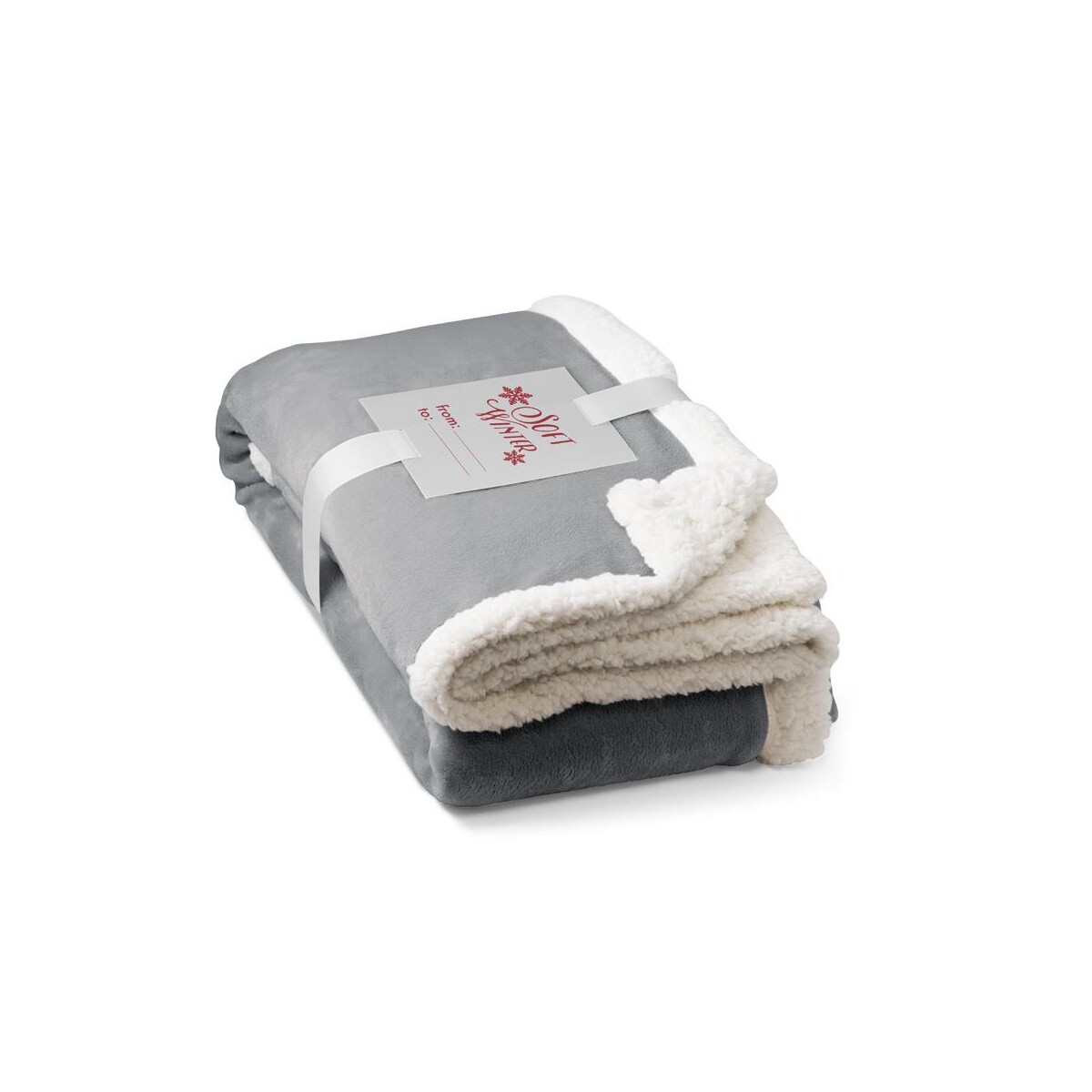 HEIDEN. Dwustronny polarowy koc (190 g/m²) z satynową wstążką i etykietą do personalizacji 99078_113-logo