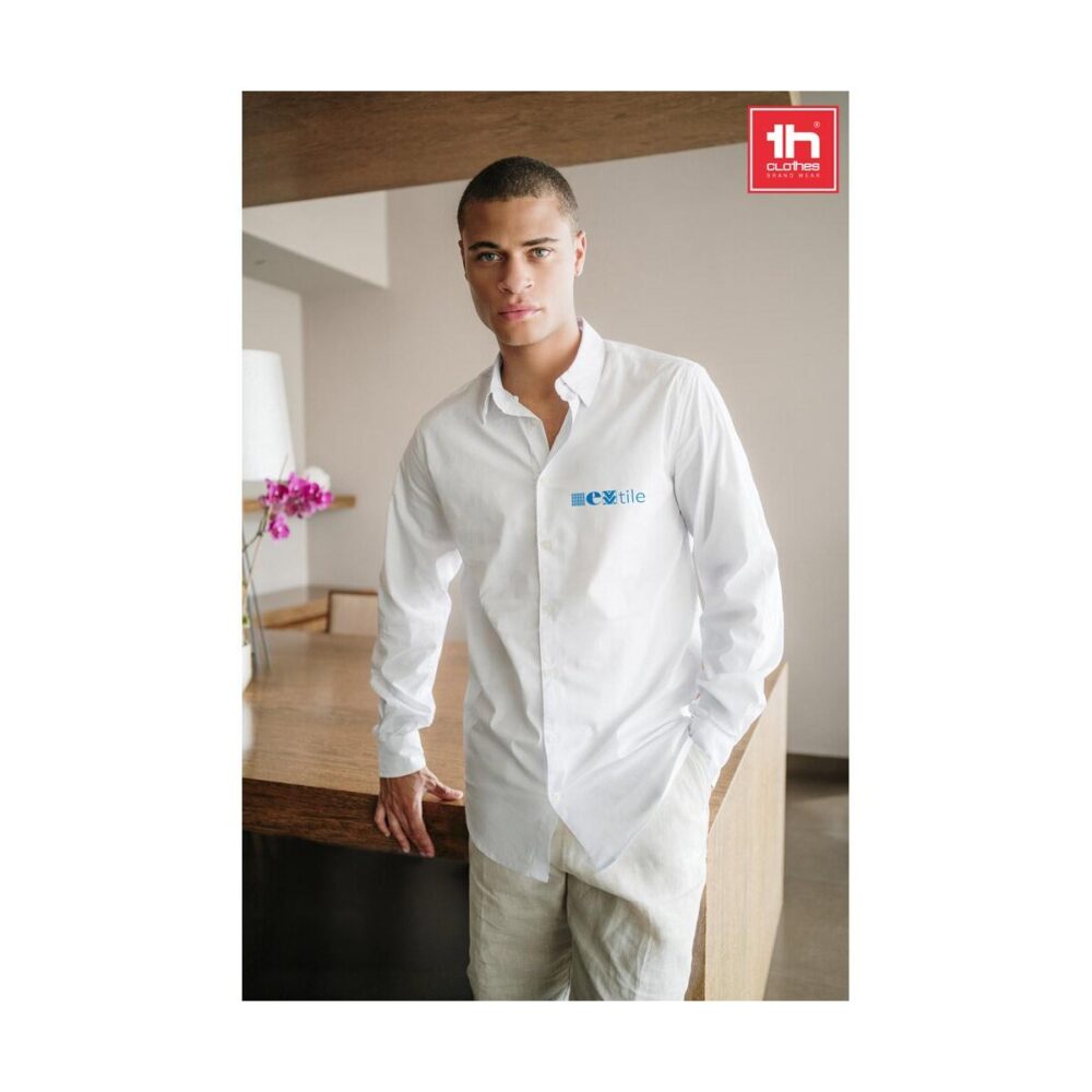 THC PARIS WH. Popelinowa koszula męska z długim rękawem. Kolor biały 30194_set