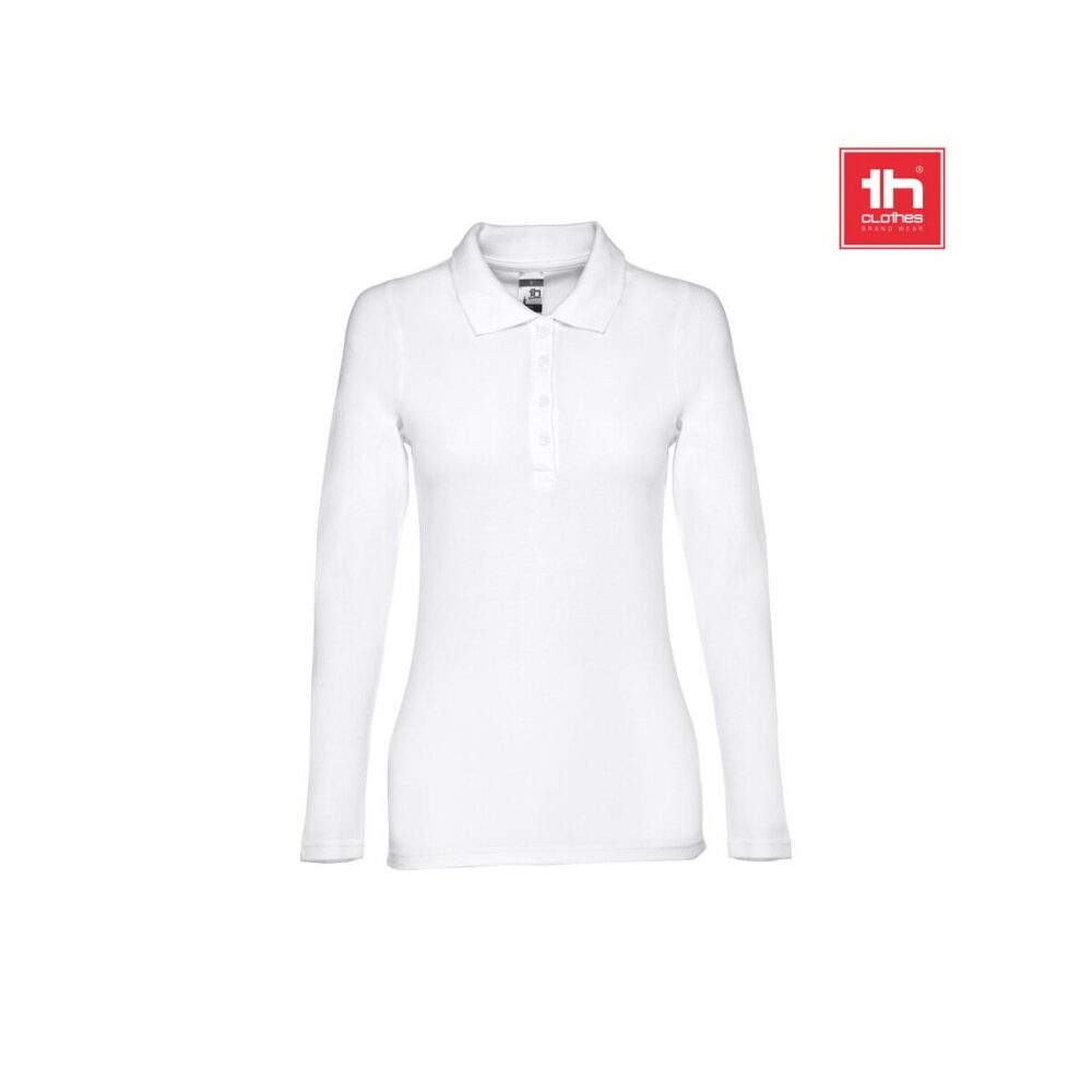 THC BERN WOMEN WH. Damska koszulka polo z długim rękawem z bawełny zgrzebnej 30144_set