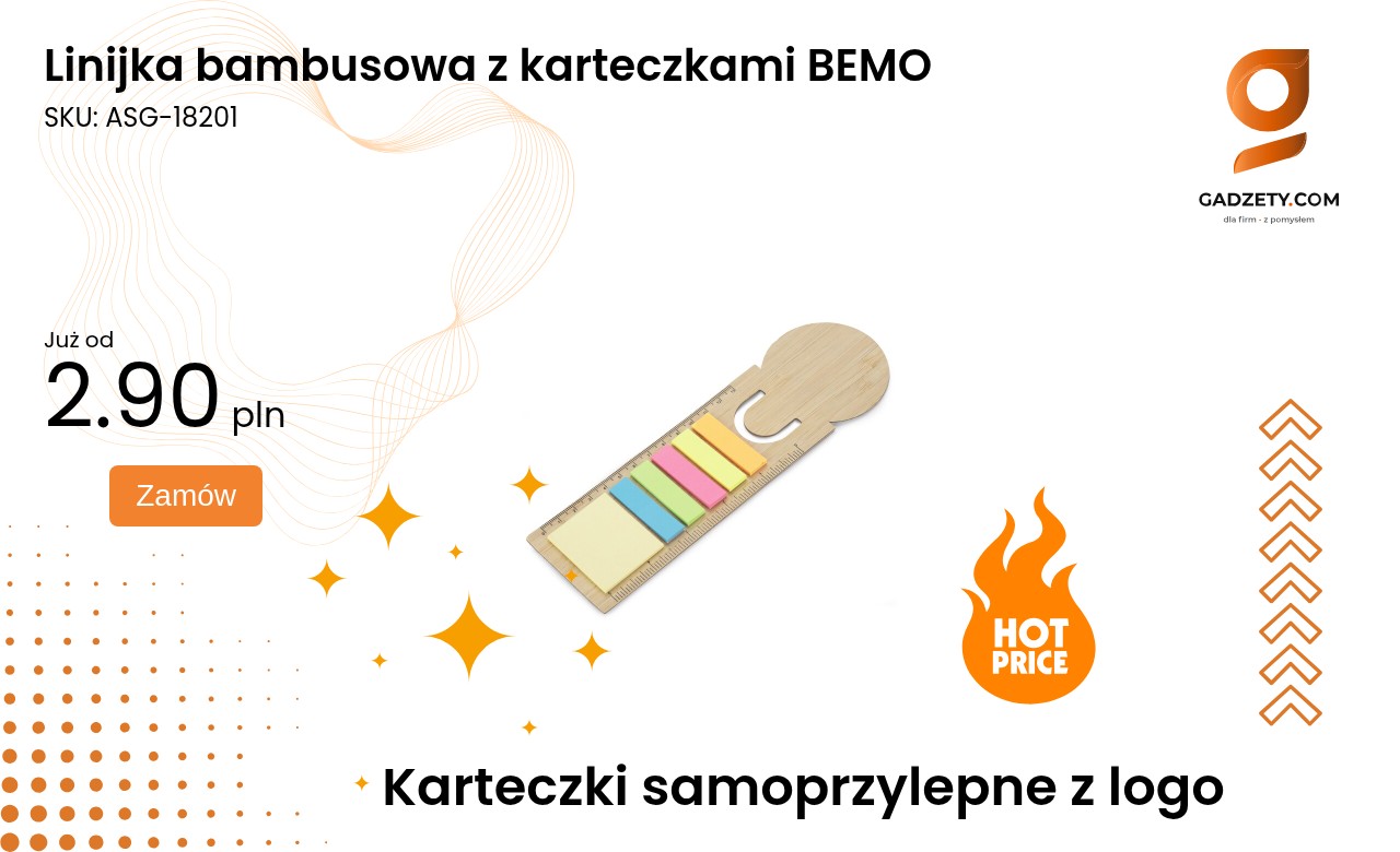Linijka bambusowa z karteczkami BEMO Ekologiczna linijka bambusowa z karteczkami BEMO