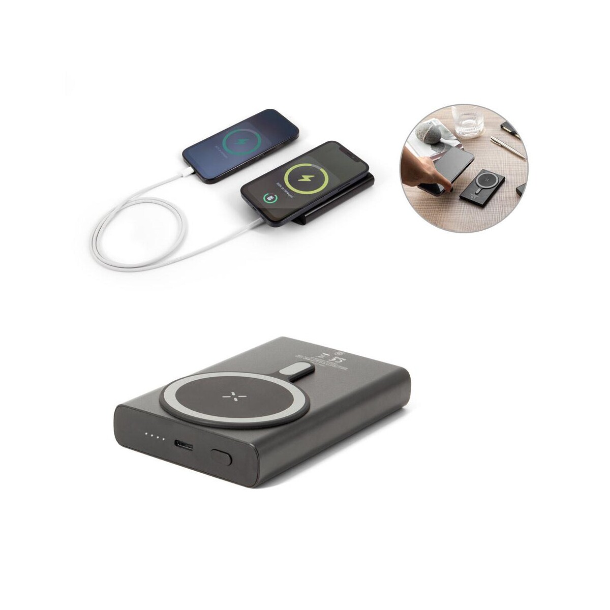 WRIGHT 10. Magnetyczny powerbank z superszybkim ładowaniem z recyklingowanego aluminium i recyklingowanego ABS o pojemności 10 000 mAh 97216_set