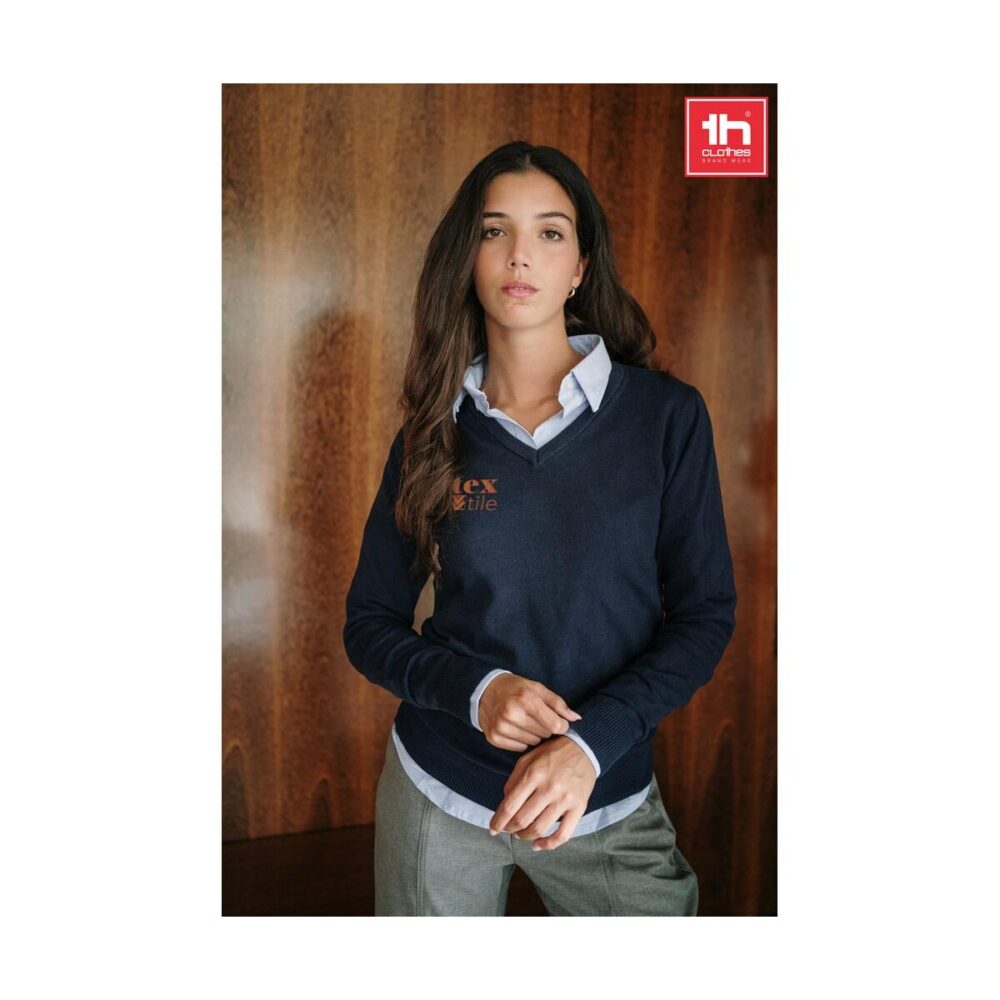 THC MILAN WOMEN. Damski sweter z dekoltem V-neck z bawełny i poliamidu 30150_set