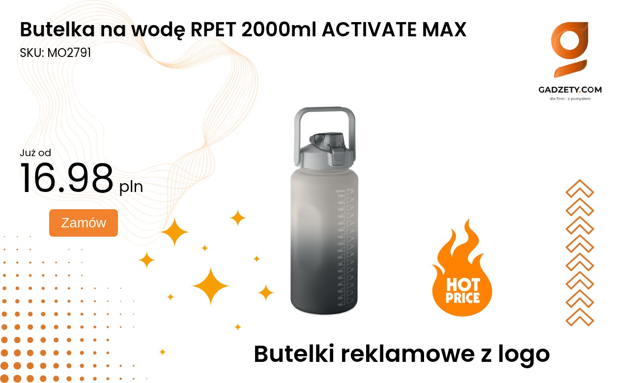 Butelka na wodę RPET 2000ml ACTIVATE MAX Butelka na wodę RPET 2000ml ACTIVATE MAX