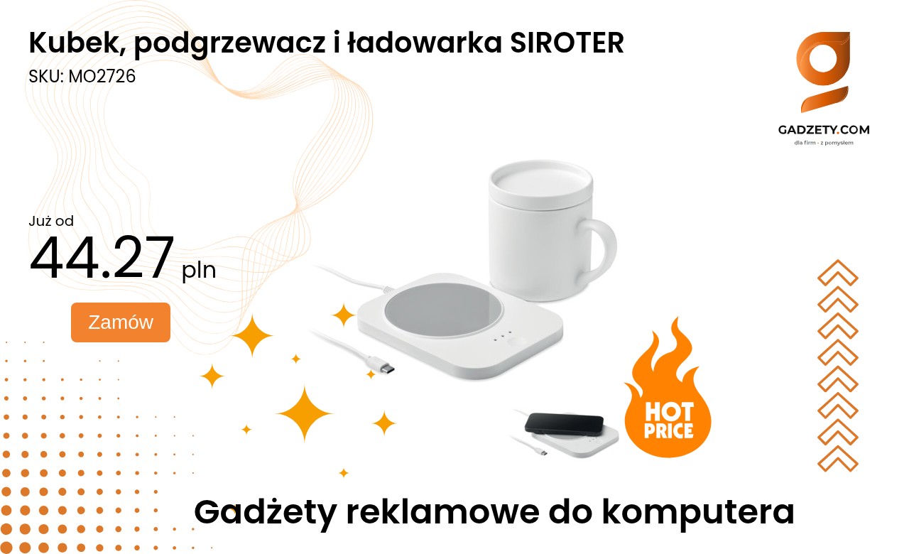 Kubek, podgrzewacz i ładowarka SIROTER Kubek z wbudowanym podgrzewaczem i ładowarką marki SIROTER
