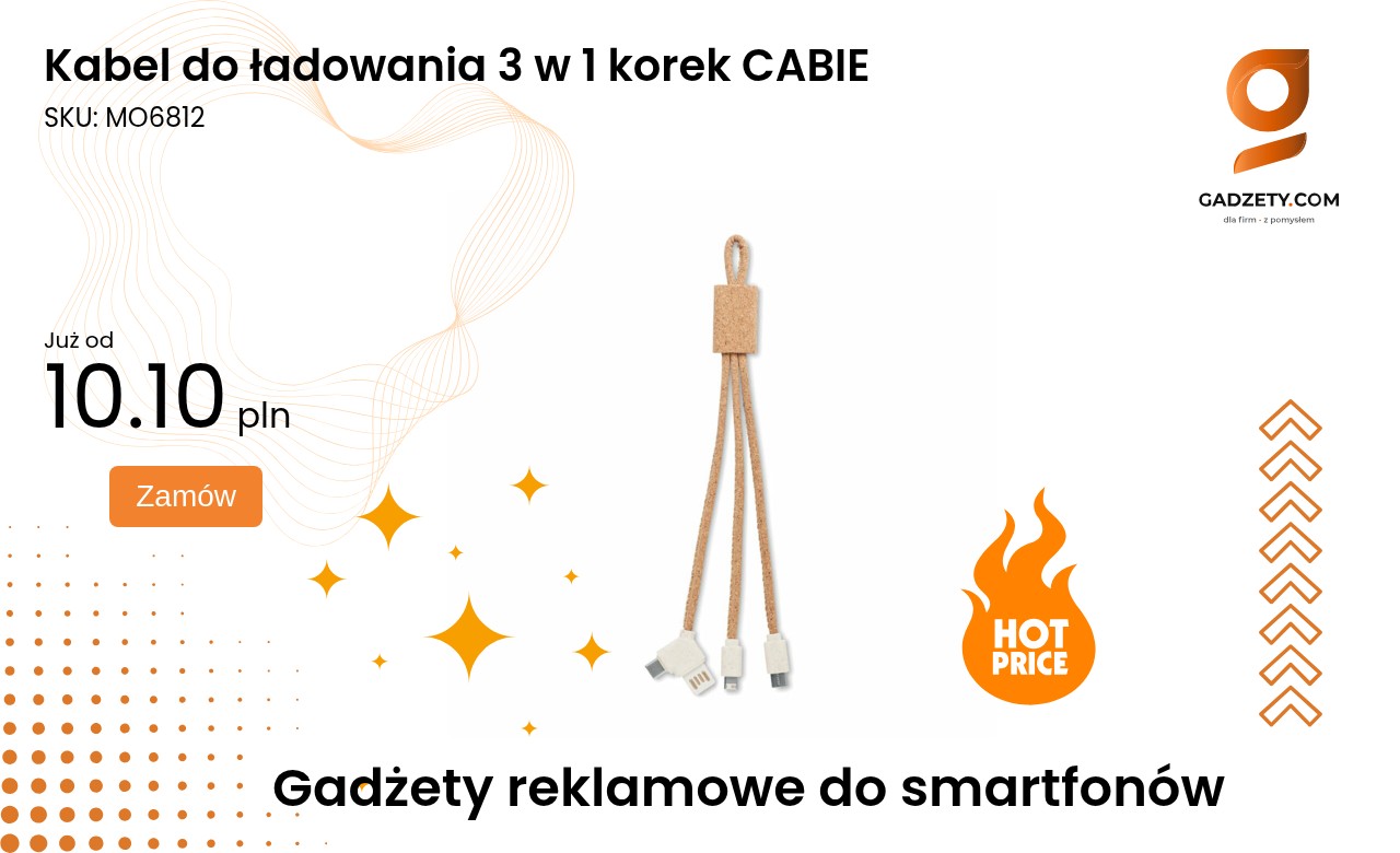 Kabel do ładowania 3 w 1 korek CABIE Kabel do ładowania 3 w 1 marki CABIE z końcówkami USB