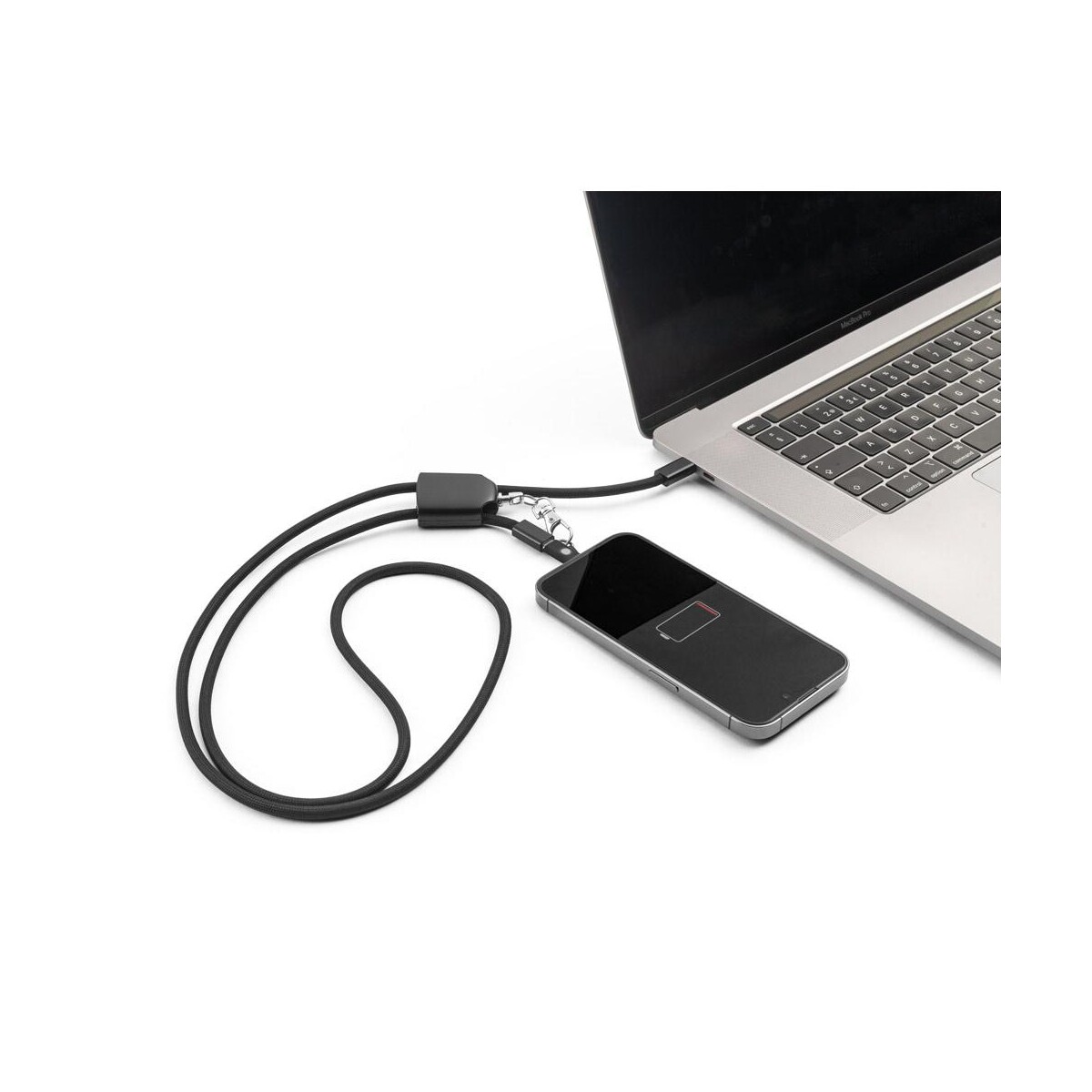 ZEWAIL. Smycz z dołączonym uchwytem na smartfona, kablem USB-C i różnymi adapterami z recyklingowanego ABS i recyklingowanego TPE 97194_103-e