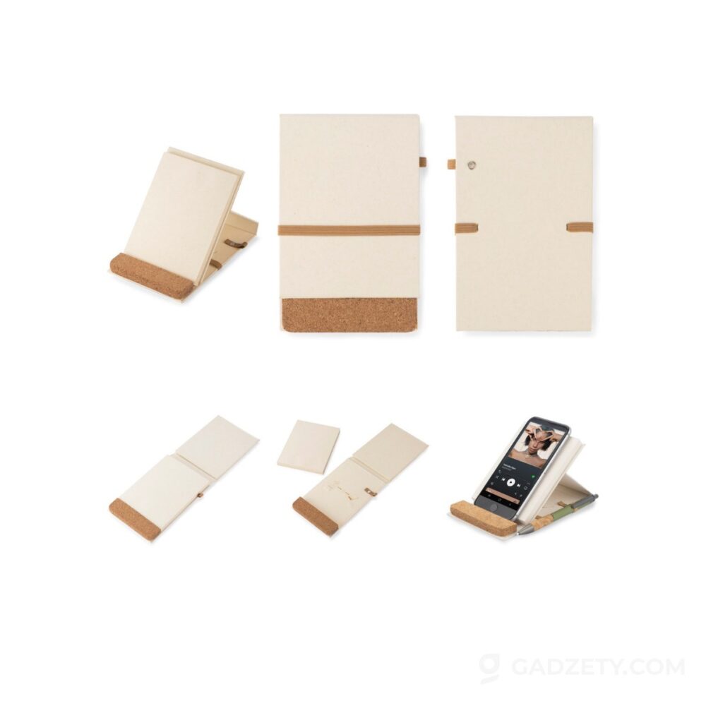 Notes MILKI A6 z gumką, stojak na telefon