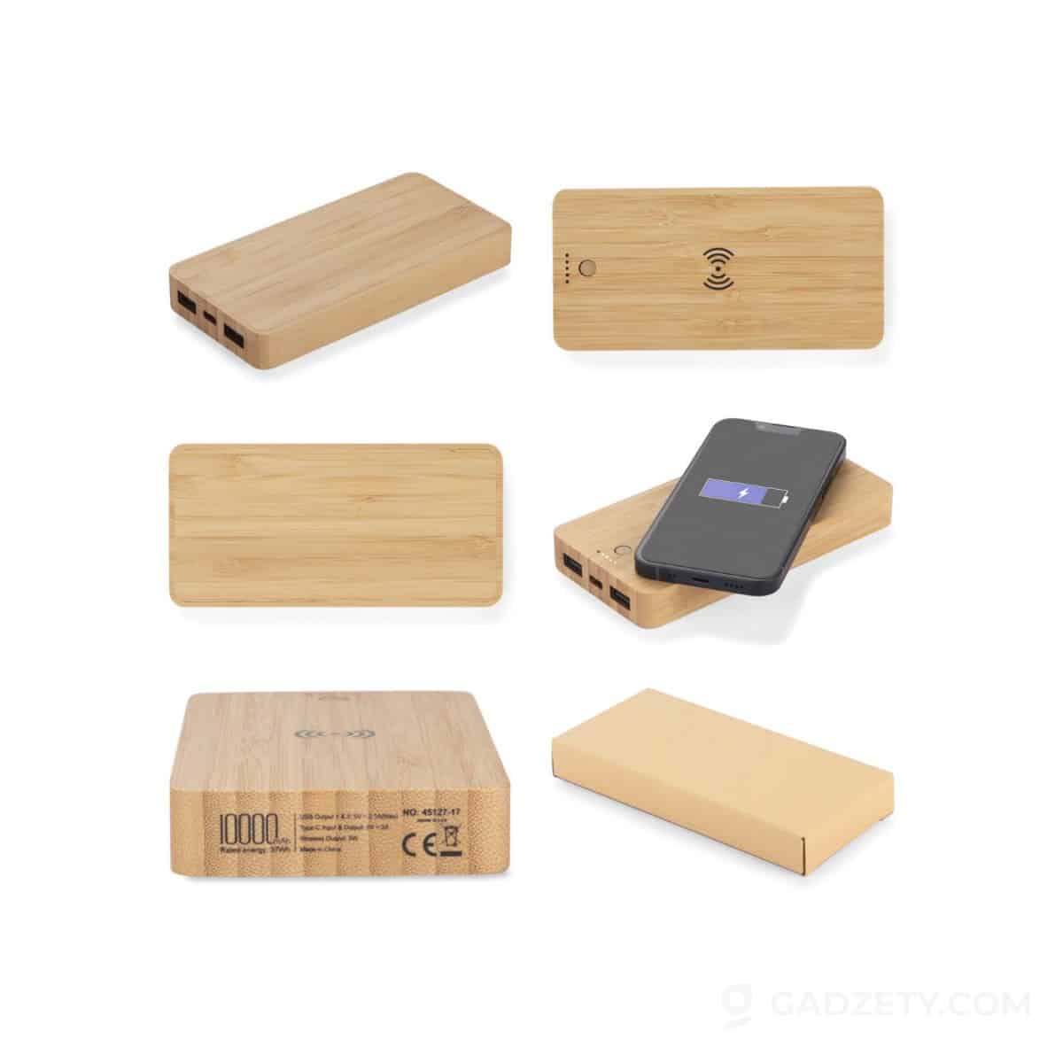 Power bank BORRA, bambusowy, bezprzewodowy