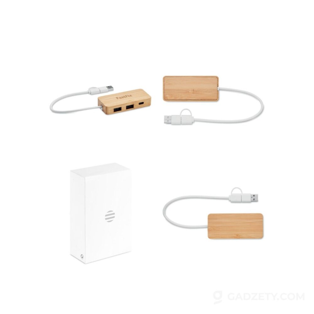 3-portowy bambusowy hub USB HUBBAM