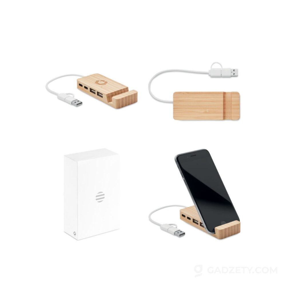 4-portowy bambusowy hub USB HUBSTAND