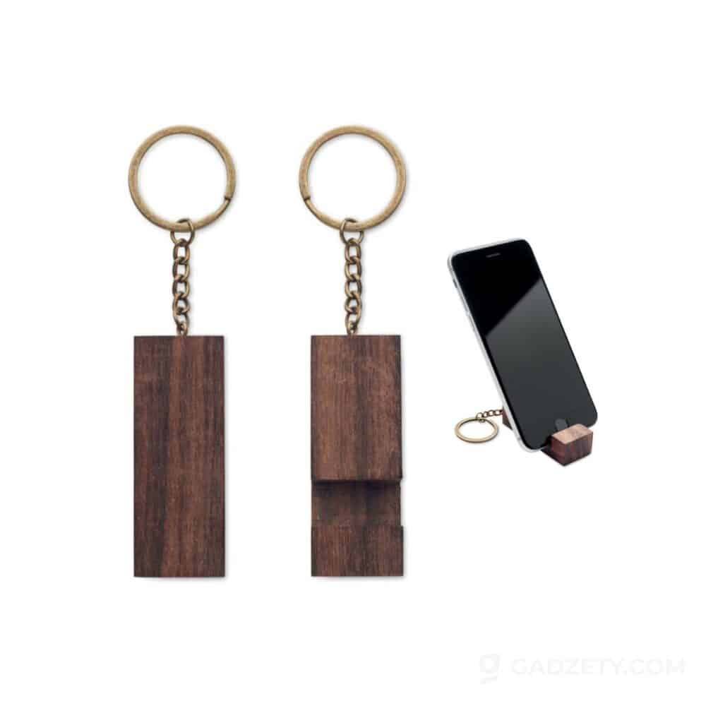 Brelok z podstawką na telefon CODE, orzechowy