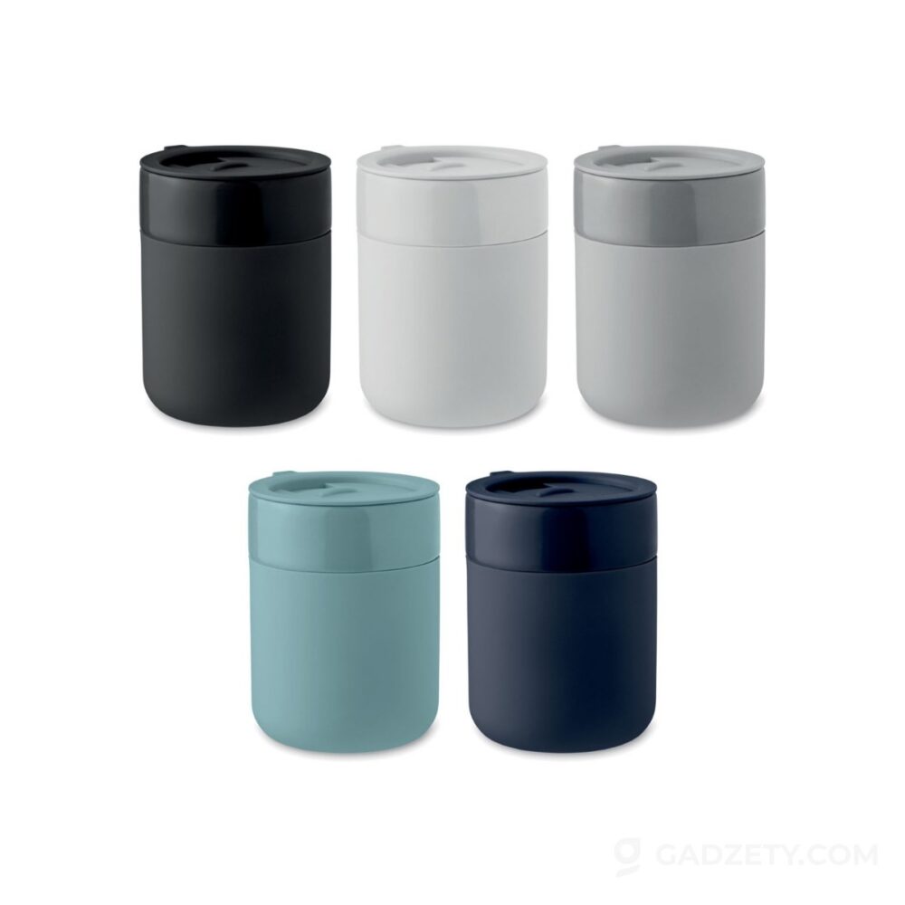 Kubek ceramiczny QERAM, z pokrywką i rękawem