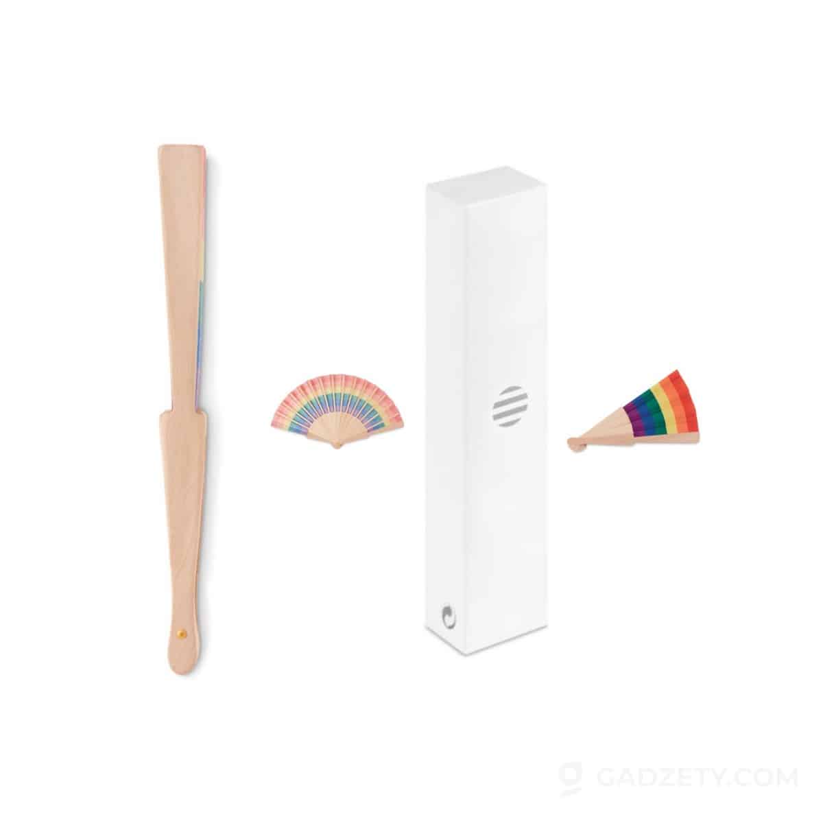 Wachlarz drewniany BOWFAN, tęczowy wzór