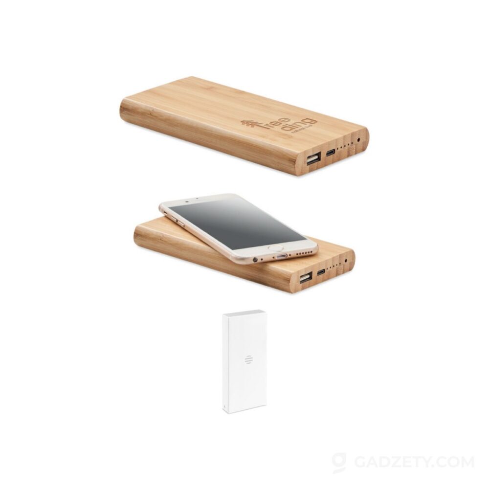Power bank bezprzewodowy Arena, bambusowy