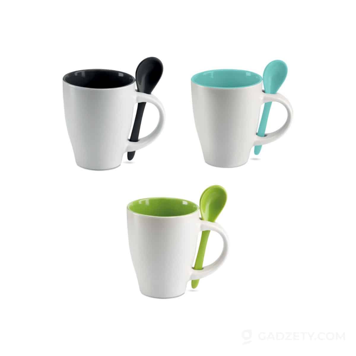 Kubek z łyżeczką DUAL, ceramiczny dwukolorowy