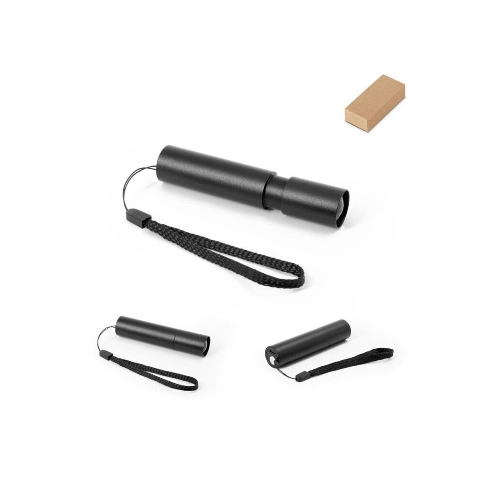 BRUCE. Latarka z możliwością ładowania, wykonana z aluminium pochodzącego z recyklingu (100% rAL), z wysuwaną końcówką o długości 30 mm 98164_set