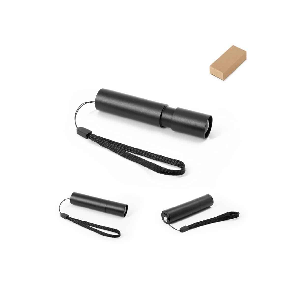 BRUCE. Latarka z możliwością ładowania, wykonana z aluminium pochodzącego z recyklingu (100% rAL), z wysuwaną końcówką o długości 30 mm 98164_set