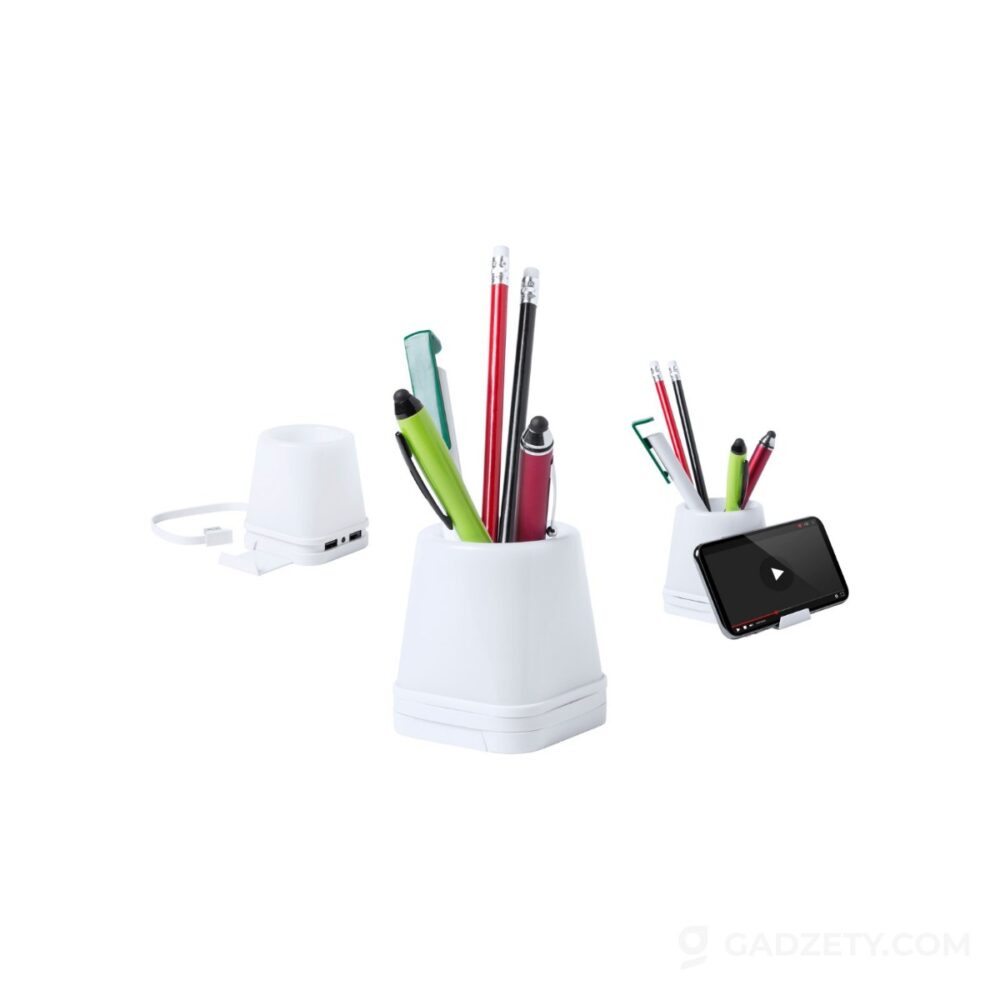 Stojak na długopisy Lumeo z portami USB